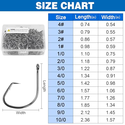 Circle Hooks Saltwater,100pcs Catfish Hooks Offset Circle Octopus Fishing Hooks High Carbon Steel 2X Strong Barbed Fishhooks for Bass Trout Freshwater Saltwater - size: 100pcs-8/0