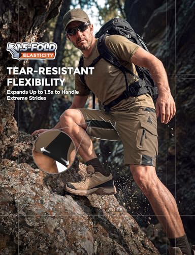 XKTTAC Men's Outdoor Quick Dry Lightweight Stretchy Shorts for Hiking, Tactical, Camping, Travel with 6 Pockets - color: Khaki, size: X-Large