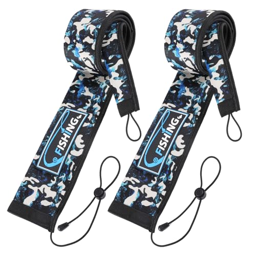 2Pcs Neoprene Fishing Rod Sleeve for Casting, Trolling, Spinning Rods – Lightproof & Puncture Resistant Rod Cover - color: Blue Camo, size: 58" - 2Pcs