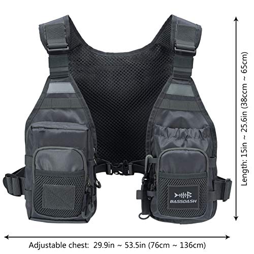 BASSDASH FV08 Ultra Lightweight Fly Fishing Vest for Men and Women Portable Chest Pack - color: Grey
