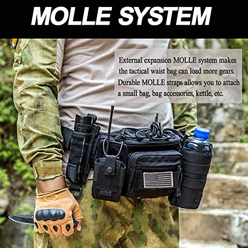 Tactical Fanny Pack, Military Waist Bag Hip Belt Bumbag Utility Bags for Outdoor Hiking Climbing Fishing with U.S Patch (Black+Green) - color: 2 Pack Black+Green