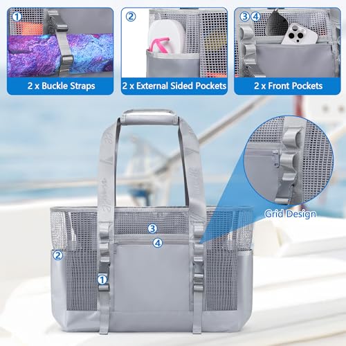 Yarwo Boat Gear Tote Bag, 35.5L Waterproof Boat Accessories Organizer with Marine-grade Coated Mesh and Wet Dry Pockets - color: Gray