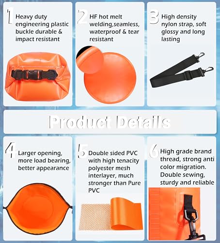 Soulsfeng Waterproof Dry Bag Backpack, Roll Top Floating Dry Storage Bag with Phone Case, Lightweight Dry Sack for Kayaking, Boating, Beach, Travel, Camping 10L, Orange - color: Orange, size: 10L