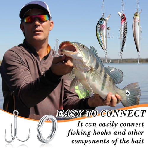 Skylety 200 Pcs Fishing Stainless Steel Split Rings, 50 Treble Hooks, Lure Tackle Connector Fishing Pliers, Fish Lanyard and 876 Lure Eyes for Tackle Fish - color: Orange