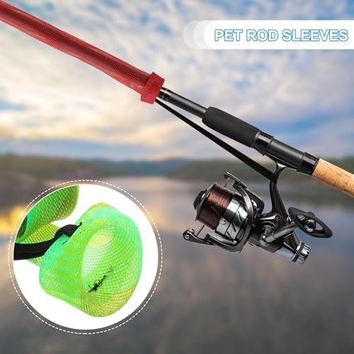 PATIKIL Rod Sock, Fishing Rod Sleeve Cover Braided Mesh Pole Protector Gloves Fishing Tools Pointed End for Spinning Fishing Rod Fly Rod Ice Rod Casting Rod - color: Green Gold, size: 67 Inch
