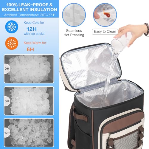 Hulongo Large Waterproof Insulated Cooler Backpack for Men & Women, Leak Proof Cooler Backpack for Camping, Beach, Fishing, Picnic, Travel, Outdoor, 30L, 48Cans - color: Brown