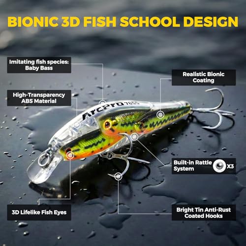 Fishing Lures Minnow Fishing Jerkbait Hard Bait, Noisy Wiggling and Vibrating Actions for More Bites, Deep Diving Swimbait Hard JerkBaits for Bass Pike Trout Walleye Freshwater Saltwater - color: Bass