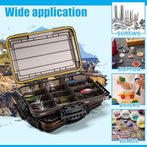 Wonderjune 6 Pack 3600 Fishing Tackle Boxes Waterproof Tackle Trays with Removable Dividers Clear Plastic Storage Organizer Bait Vault Camouflage Box for Freshwater Saltwater (Black) - color: Black