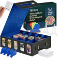 5-Row Mtg Trading Card Storage Box With Display Windows - Magnifier Ruler, 2 Display Stands, 7 Cardholders - 3900+ Card Case With Magnetic Closure, Sports TCG Card Organizer - Blue Card Boxes - color: Black, Blue (5 Row)