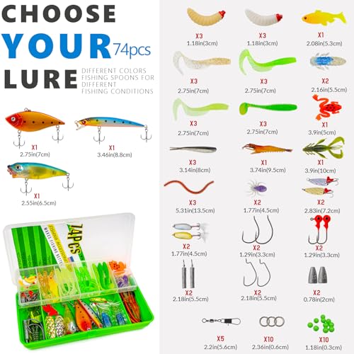 THKFISH 79 Pcs Fishing Tool Kit, Fishing Backpack with Tackle Boxes Fishing Pliers Kit Fishing Bait Lure Gear Kit Include Fish Hook Remover, Fishing Lures, Lip Gripper - color: Camouflage