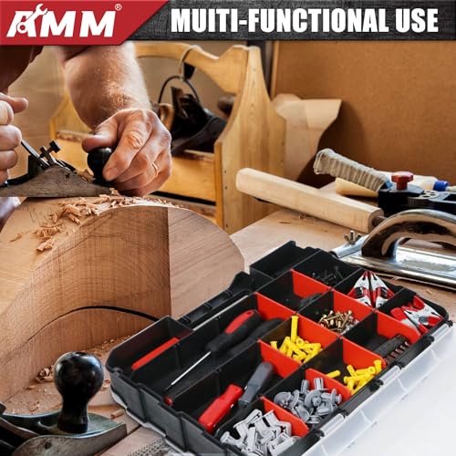 AMM Tool Box, Double Side Tool Box Organizer with 34 Compartments, Removable Dividers, Tackle Box Small Parts Screw Hardware Organizer for Screws, Nuts, Nails and Bolts (1 Piece, Red) - size: 1PC