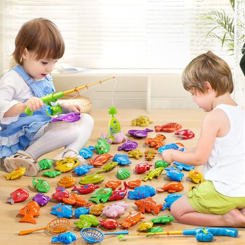 NIPLOOOW Magnetic Fishing Game Pool Toys for Kids 3-5, Water Table Bathtub Kiddie Party Toy with Pole Rod Net Plastic Floating Fish, Outdoor Toys for Boys Girls Kids Age 3 4 5 6 7 8 Year Old - style: 40PCS