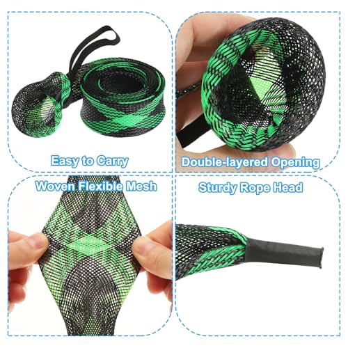 PATIKIL Rod Sock, Fishing Rod Sleeve Cover Braided Mesh Pole Protector Gloves Fishing Tools Pointed End for Spinning Fishing Rod Fly Rod Ice Rod Casting Rod - color: Black Green, size: 75 Inch