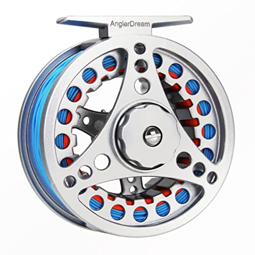 (1/2WT 3/4WT 5/6WT 7/8WT) Fly Reel with Line Combo Aluminum Alloy Large Arbor Fly Fishing Reels Weight Forward Fly Line with Braided Backing Taper Leader Pre-Tied - color: Silver Reel&Blue Line(Pre-load), size: 7/8 WT Reel+Line