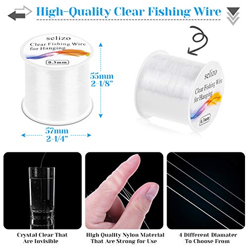 Fishing Wire for Hanging, Selizo 4Pcs Clear Fish Line Fishing String Invisible Monofilament Nylon Thread for Hanging Decorations, Balloon Garland, Jewelry Making, Beading and Crafts