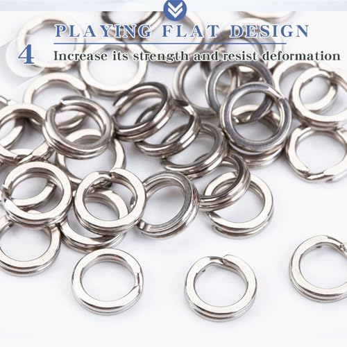 200PCS Heavy Duty Stainless Steel Split Rings Double Fishing Lure Rings,5 Sizes 5.4-8.4mm Split Rings Fishing Tackle(Silver) - color: Silver