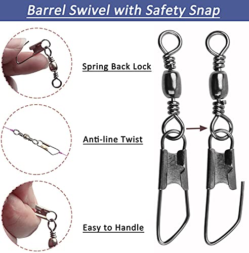 Fishing Snap Swivels Rolling Barrel Swivels with Safety Snaps High Strength Copper and Stainless Steel, Black Nickel Coated Quick Connect Swivel Snap Fishing Tackle - color: 50pcs(6,8,10,12,14#)