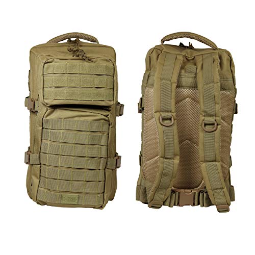 OSAGE RIVER MOLLE Fishing Backpack with Rod Holder - 600D Large Tackle Bag for Trays and Fishing Accessories - Tactical Backpack for Camping, Traveling, Hunting - Khaki - color: Khaki