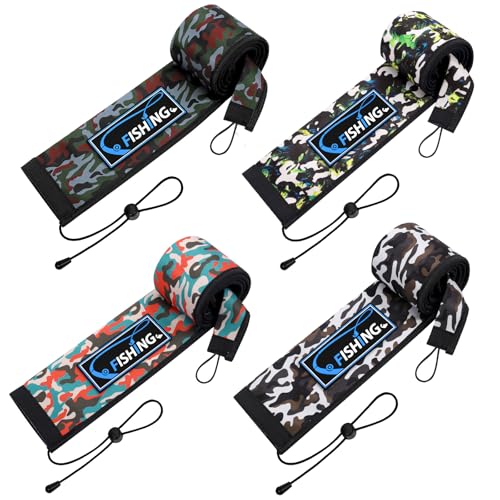Neoprene Fishing Rod Sleeves for Casting, Spinning, Trolling Pole - Protective Cover Rod Sock with Hanging Loop & Lanyard- Floating, Puncture Resistant, Lightproof - size: 58", style: 4 Pcs
