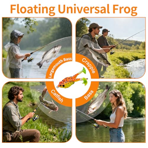 Keenjorika Soft Frog Fishing Lures 3 Pack, Topwater Floating Weedless Frog Baits with Rotating Kicking Legs, Lifelike Soft Swimbaits for Bass, Trout, Snakehead Fishing, Freshwater & Saltwater - color: 2/4/5/7/10