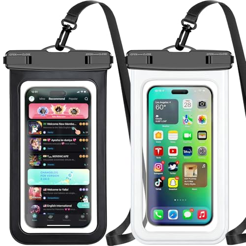 Waterproof Phone Pouch,2 Pack Black White Phone Waterproof Case,Cell Phone Dry Bag,Protection Level: IP68,Beach Cruise for Apple iPhone,Samsung,and More,Lanyard Included,(Fits Up to 8.3”),Black,White - color: Multicolor,A,Black,White