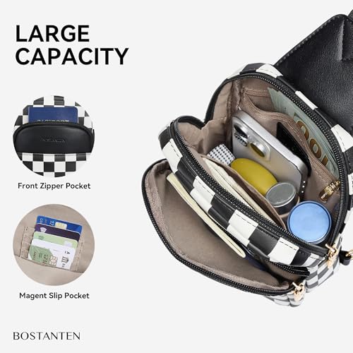 BOSTANTEN Sling Bag Quilted Crossbody Bags for Women Cross Body Purse Leather Fanny Pack with Adjustable Guitar Strap - color: A-checkered Black