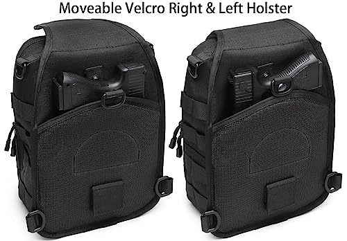 Tactical Sling Crossbody Bag Holster Shoulder Backpack 15L Water Bottle Holder Radio Pouch 6 Elastic Slots for Men Women Hiking Hunting Shooting - color: Black Flip
