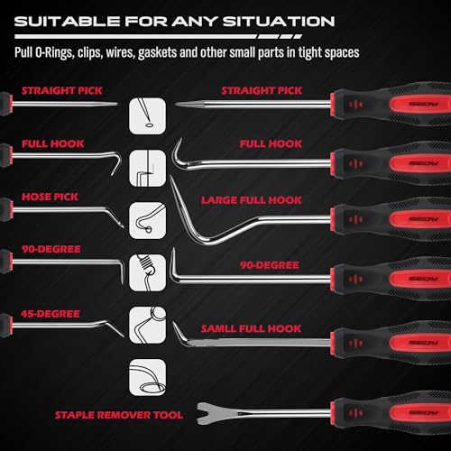 11-Piece Large Hook and Pick Set with Clip Removal Tool, Precision O-Ring Removal Kit for Automotive Mechanic and Electronic Maintenance Car Auto Oil Seal Mini Hooks