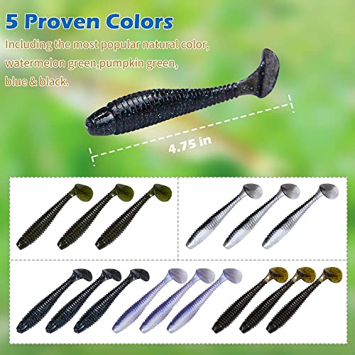 5/6Pcs Pre-Rigged Soft Plastic Lures, Paddle Tail Swimbait, Jig Heads for Bass, Walleye, Pike, Trout, Redfish Fishing - color: Model H