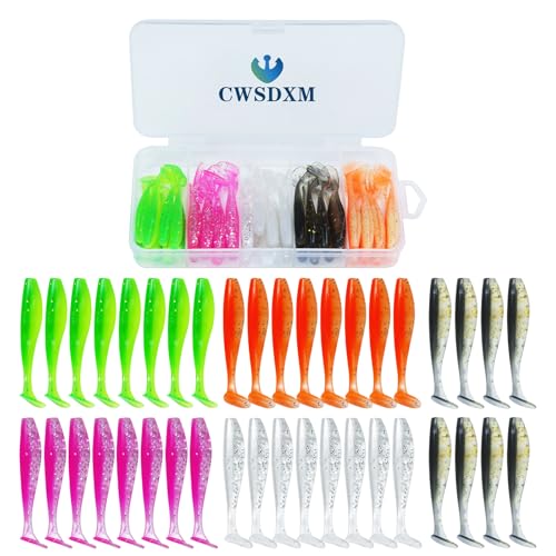 1.96'' Realistic Soft Fishing Lures Paddle Tail Micro Baits, 40-Pack Soft Plastic Baits Compatible with Jigheads & Hooks Fishing - color: 5cm Soft Lures-Style B