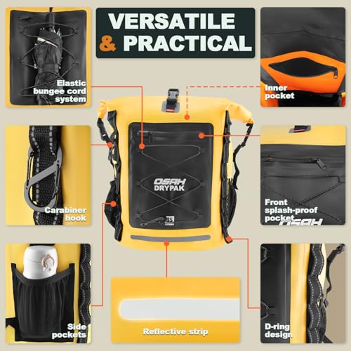 OSAH DRYPAK Waterproof Backpack Dry Bag 35L/55L/85L – Heavy Duty Roll-Top Hiking Backpack for Travel, Kayaking, Boating, Camping, Rafting and Fishing - color: Yellow, size: 85L
