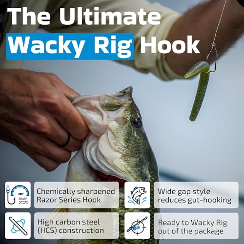 Harmony Fishing - Razor Series Wacky Weedless WG Hooks - The Ultimate Bass Fishing Hooks for The Wacky Rig & Neko Rig - style: Size 1/0 (25 Pack)