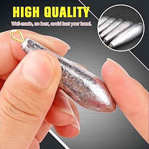 AMYSPORTS Drop Shot Fishing Weights Kit Lead Freshwater Fishing Sinkers Bass Casting Removable Fishing Weights Saltwater Streamlined - size: Size4 (2.1oz.) 8 pcs