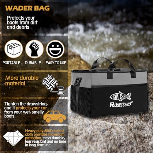 Riverruns Fishing Hunting Wader Bag with Vented Mesh, Waders Boots Bag, Fly Fish Storage Bag for Fishing, Hiking, Camping - color: Charcoal Taupe, size: X-Large 108 L