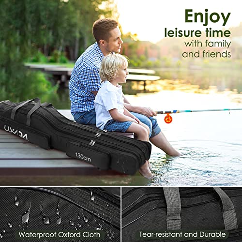 Lixada Fishing Rod Case, 3 Layers Oxford Fishing Rod Bag, Portable Foldable Fishing Pole Bag, Fishing Rod Carrier Fishing Tackle Storage Bag Travel Carry for Fishing Gear & Equipment - color: Black, size: 130cm