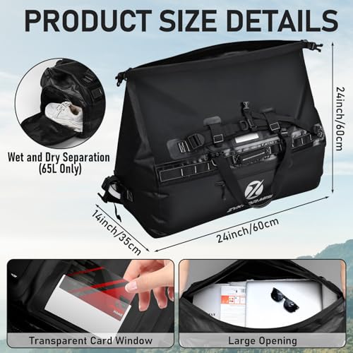 Waterproof Duffle Bag, Large Marine Dry Bags, Heavy Duty Adventure Travel Bag for Men and Women, Waterproof Duffel Backpack for Kayaking Boating Hiking Camping Vacation, 65L 110L 160L - size: 65L