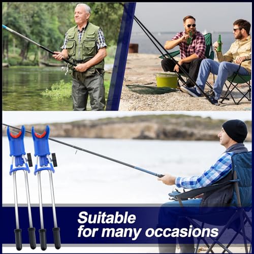 Libima 4 Pcs Fishing Rod Holders for Bank Fishing Rod Pole Holders 360 Degree Adjustable Stainless Steel Fishing Rod Stand Universal Folding Catfishing Equipment Bracket for Ground Catfish Father Gift