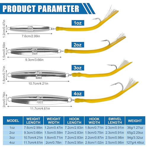 Diamond Jigs Saltwater Fishing Lures,Casting Jigging Spoon with Split Tube Tail Stainless Steel Hook Metal Jig Spoon Baits for Deep Sea Offshore Surf Fishing Bottom Sinking - color: Yellow-1pc, size: 2oz