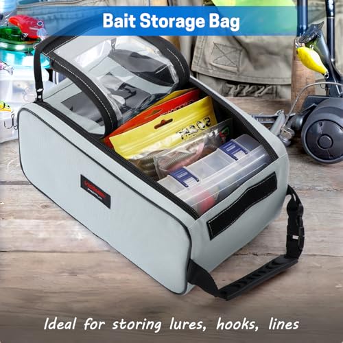 VISEMAN Fishing Tackle Bag, Waterproof Bait Storage Bag, Tackle Organizer | Fishing Bait Bag with Transparent Window for Crappie and Bass Fishing - color: Gray