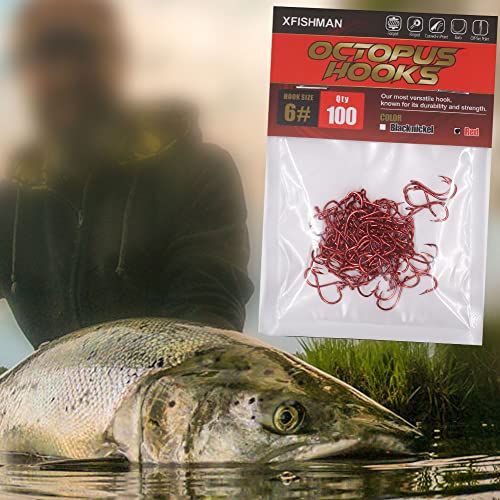 Octopus-Hook-Fishing-Beak-Circle-Hooks-Freshwater-Red-Black-100-50 Pack - color: 1-Red, size: Size:6 100-Pack