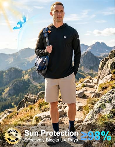 Men's Sun Protection Hoodie Shirts Long Sleeve UPF 50+ Swim Shirts for Men Rash Guard Fishing Shirt Quick Dry - color: Black, size: Large