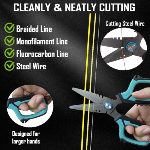 Eupheng 6.5" Pro Multifunction Fishing Scissors for Braided Line Mono Fluorocarbon wire lines,Dual Serrated Titanium Blades Non-Slip Grip Fishing Shears Enlarged Finger Holes with Bottle Opener - style: 6.5in Red Scissors
