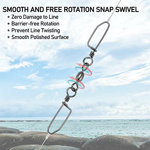 Alwonder 30-Pack Double Snap Swivels, Trolling Planer Board Line Release Clips, High Strength Stainless Steel Coastlock Snaps with Black Nickel Coating, Saltwater Barrel Swivels Connector - size: #6*1-52LB
