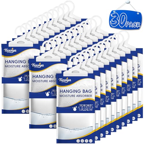 TUXIYA Moisture Absorbers 30 Pack,Hanging Closet Dehumidifier Bags,Moisture Absorbing Bags, Desiccant,Moisture Absorbing Bags for Closet,Wardrobes,Bedrooms, Bathrooms - size: 30P