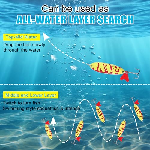 Fishing Lures Casting Spoon Lure, 5pcs Hard Metal Spoon Fishing Lures for Trout Bass Crappie Pike Walleye Saltwater Freshwater Fishing Gear 3/16oz-2oz - color: Painted-B, size: 3/8oz(10g)
