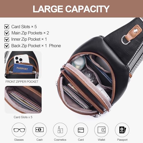 Anti Theft Crossbody Bags for Women Travel Chest Sling Bag Leather RFID Purse Fanny Pack Black - color: Black
