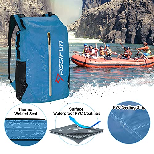 Piscifun Dry Bag Waterproof, Lightweight Dry Backpack Roll-Top Sealed with Waist Pouch and Phone Case Keeps Gear Dry Inside for Kayaking, Boating - color: Light Blue, size: 20L