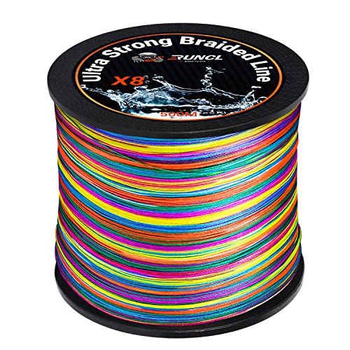 RUNCL 8 Strands Braided Fishing Line - High Visibility Colored Braid Line, Super Strong, Abrasion Resistant, No Stretch, 328yds/546yds/1093yds, 12lb to 100lb for Saltwater or Freshwater Fishing - color: Multicolor, size: 15lb - 546yds
