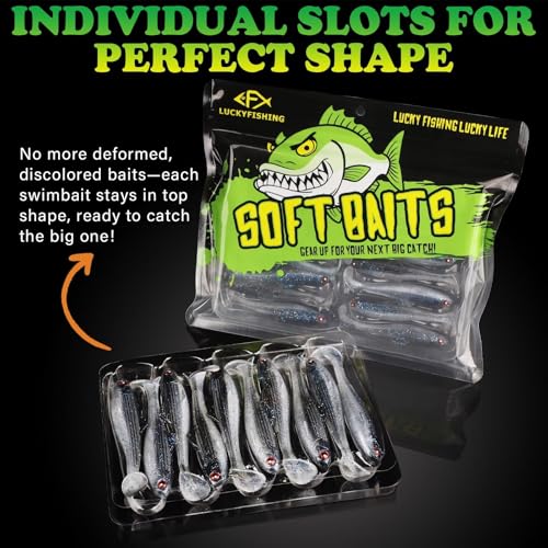 LUCKYFISHING Paddle Tail Swimbaits Soft Plastic Swimbaits Soft Baits for Bass Fishing Trout Crappie Walleye Freshwater Saltwater 10/16/20 PCS Soft Plastic Baits 4/3.5/3/2.5 Inch - color: Blue, size: 3 inch-16pcs