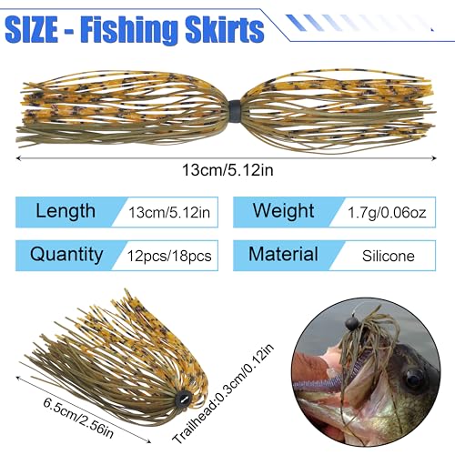 Spinner Bait Skirt Jig Skirts Replacement DIY Fishing Lure Making Supplies Soft Skirt for Spinnerbaits Bass Fishing Jigs Buzzbait Squid Jigs Fishing Lure Skirts - style: A-skirts-18pcs
